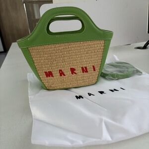 Marni Green and Tan Tote with Red Accents